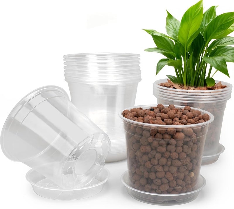 RAOOKIF 6 Inch Nursery Pots with Saucers, 15 Pack Clear Nursery Pots with Drainage Hole for Indoor Outdoor, Plastic Clear Pots for Plants for Flowers, Succulents, Small Herbs - Image 1